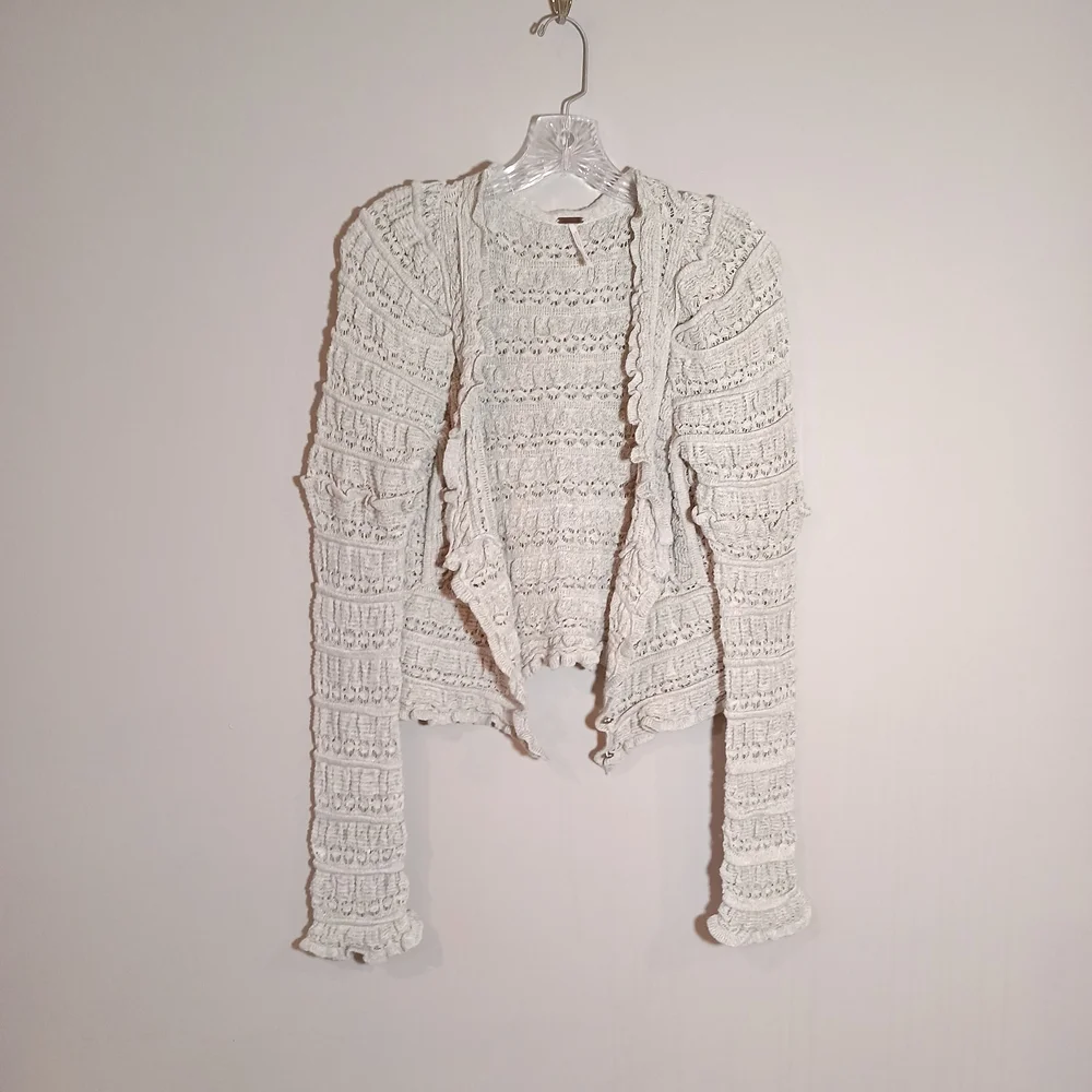 Free People Wild Roses Cardigan Cream Grey Size L - Picture 2 of 6